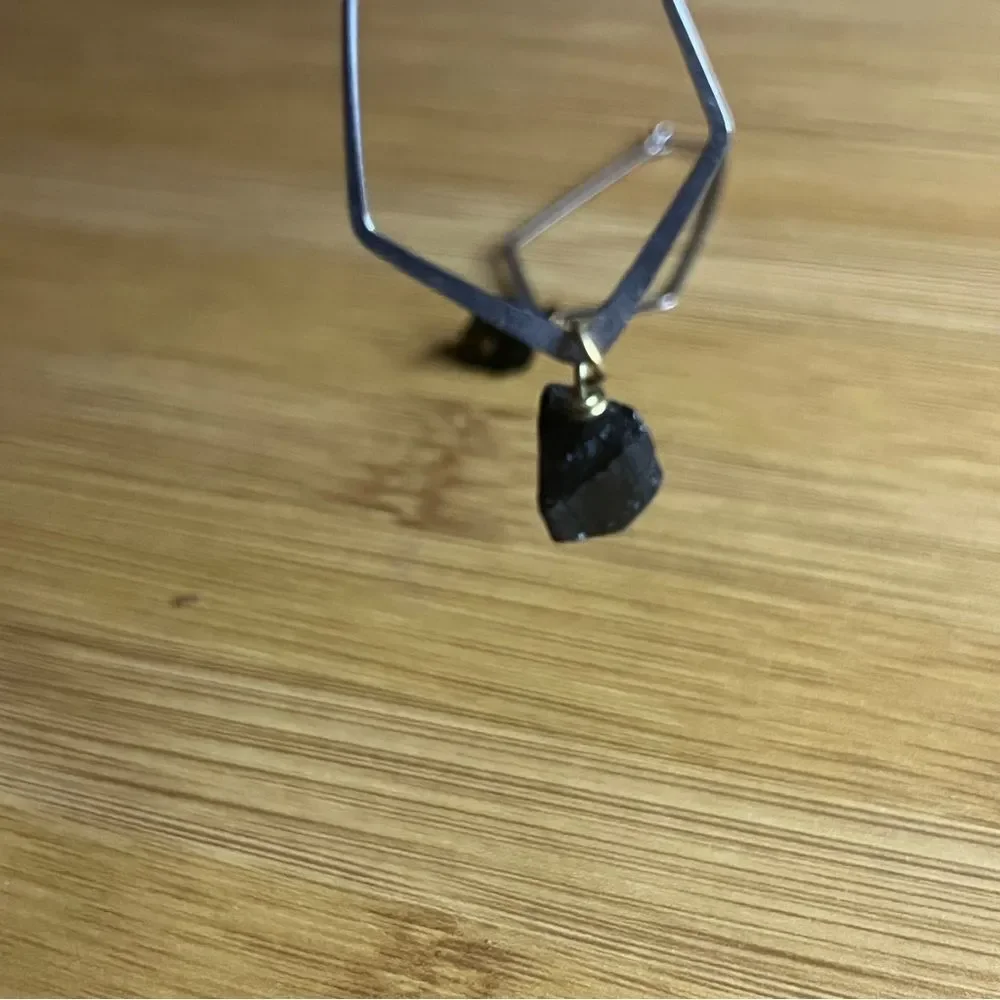 Geometric Obsidian Drop Earrings – Black Volcanic Stone Minimalist Dangles